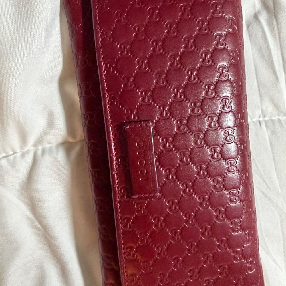 Gucci Burgundy Embossed Leather Wristlet